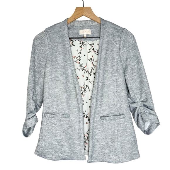 Skies Are Blue Jackets & Blazers - Skies Are Blue Gray Open Front Blazer Ruched Sleeve Size Small office business